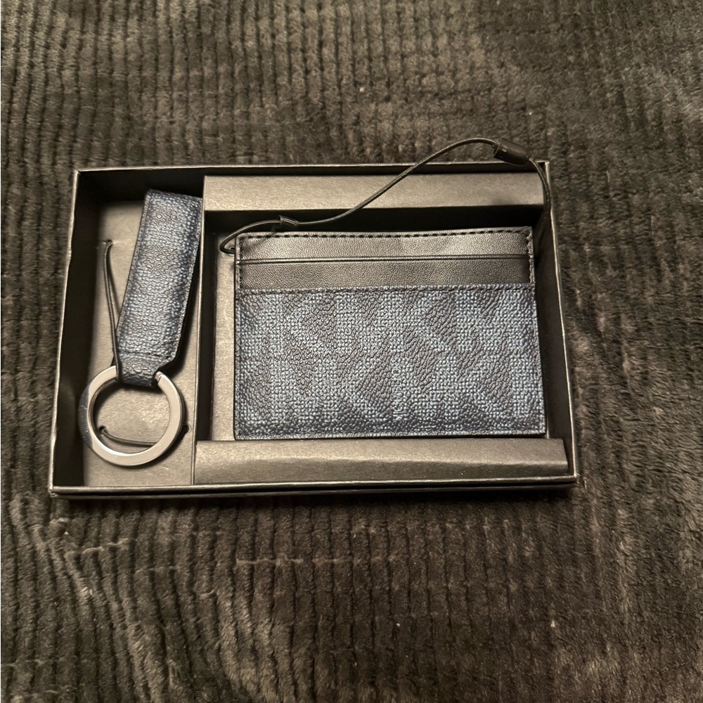 Michael Kors Blue Card Holder and Keychain Set